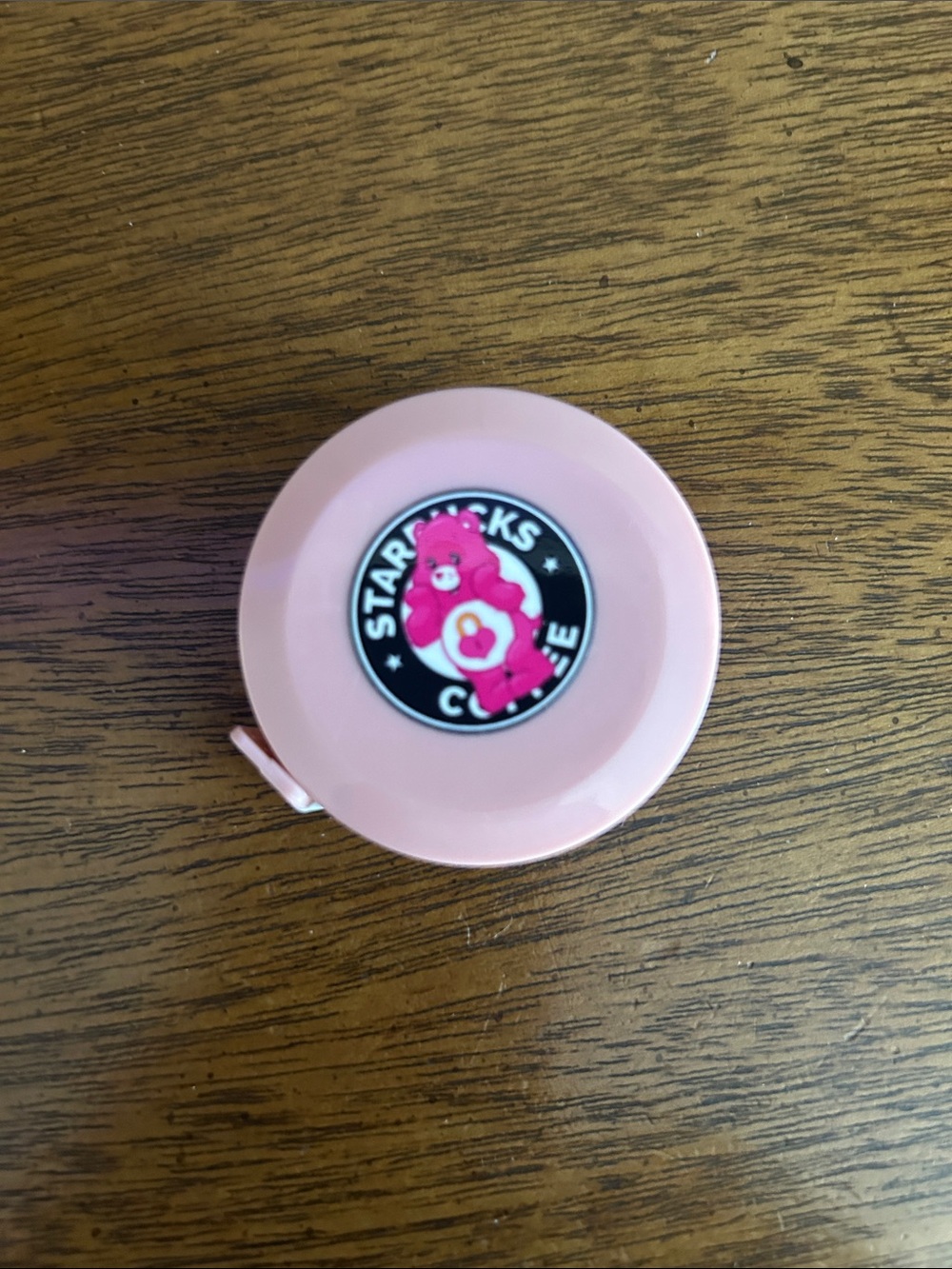 Pink Round Tape Measure with Cute Bear Sticker - Handmade